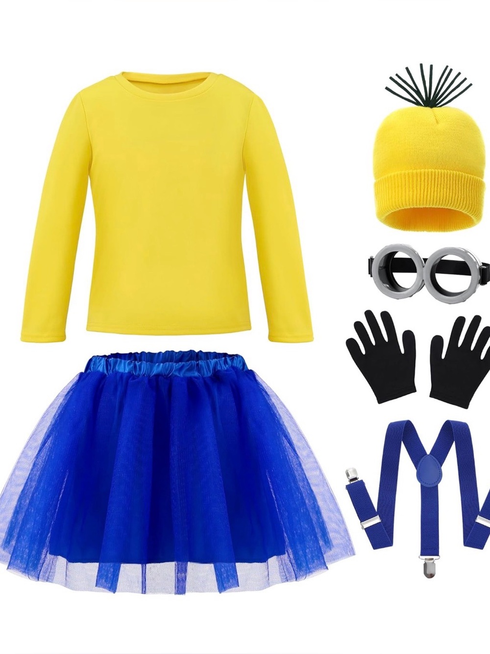 Kids Yellow & Blue Minion Inspired Halloween Costume Set Girl Medium 8-10yrs